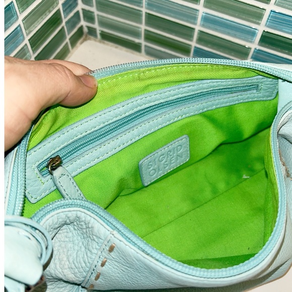 Baby Blue Leather Baguette Shoulder Bag By SIGRID OLSEN Y2K Style Shoulder Bag - Picture 11 of 15